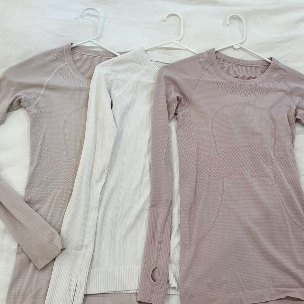Lululemon Long Sleeves 🩷BUNDLE OF 3🩷 - 2 Light Pink and 1 White - All Size 4